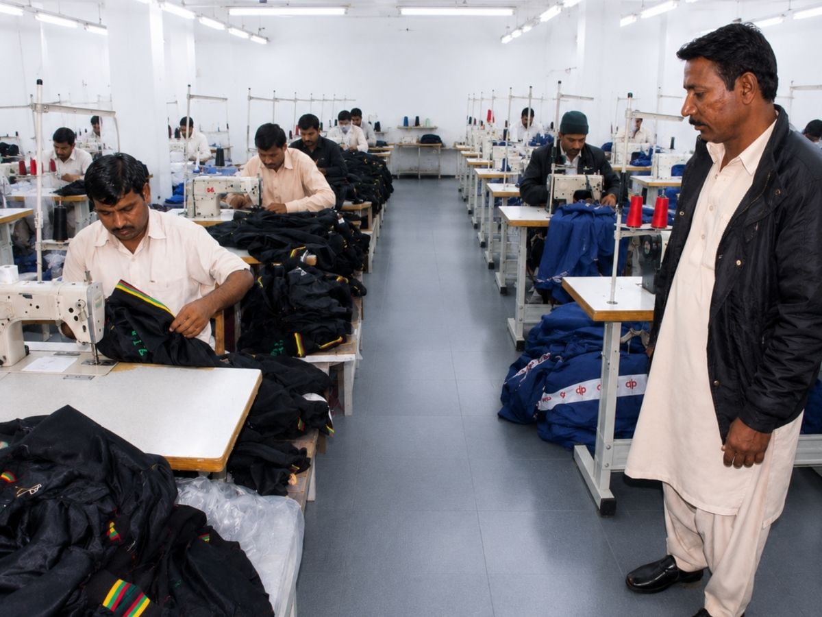 MS Corporation garment manufacturing factory in Sialkot Pakistan with professional stitching production line